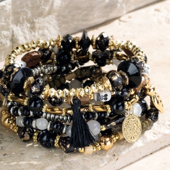 Skull Charmed Beads Bracelet Stack - Picture 4 of 4